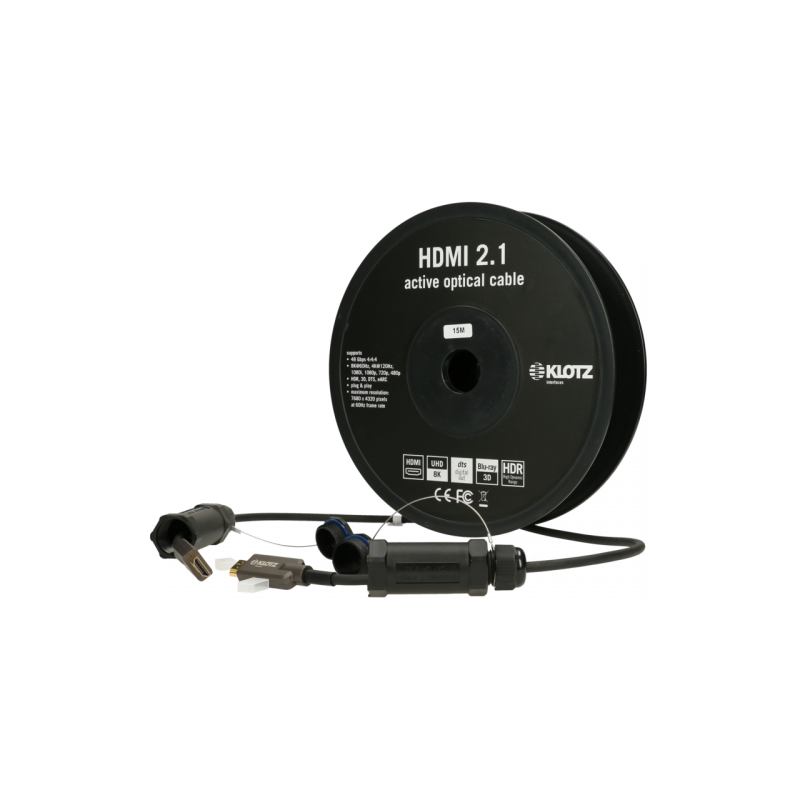 KLOTZ HDMI 2.1 AOC Link 30m aktywny kabel optyczny opancerzony - wtyczki z nasadkami ochronnymi