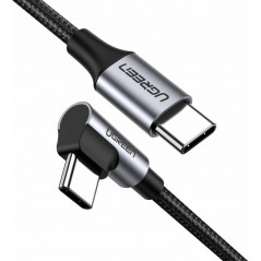 Kabel USB Ugreen Typ USB-C - USB-C 0.5 m Czarno-srebrny Kątowy