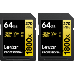 Karta pamięci LEXAR Pro 1800x SDXC U3 (V60) UHS-II R270/W180 64GB - 2pack