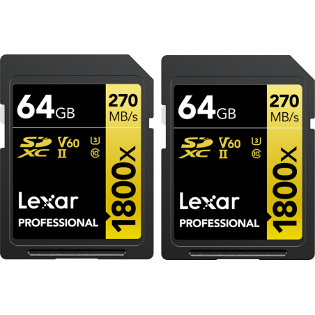 Karta pamięci LEXAR Pro 1800x SDXC U3 (V60) UHS-II R270/W180 64GB - 2pack