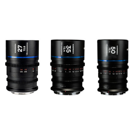 Zestaw obiektywów Venus Optics Laowa Nanomorph 27 mm, 35 mm, 50 mm S35 Blue do Sony E