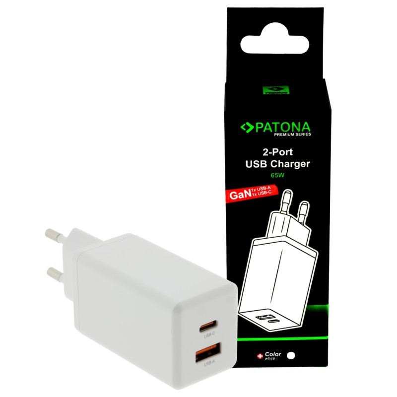 Ładowarka PATONA Premium GaN PD65W 1xUSB-C 1xUSB-A PD3.0 QC3.0 biała