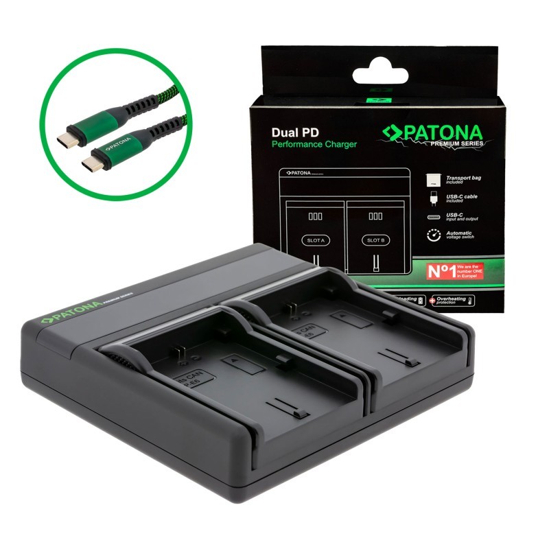 PATONA Premium Ładowarka Dual PD Performance do Canon LP-E6 z wejściem/wyjściem USB-C