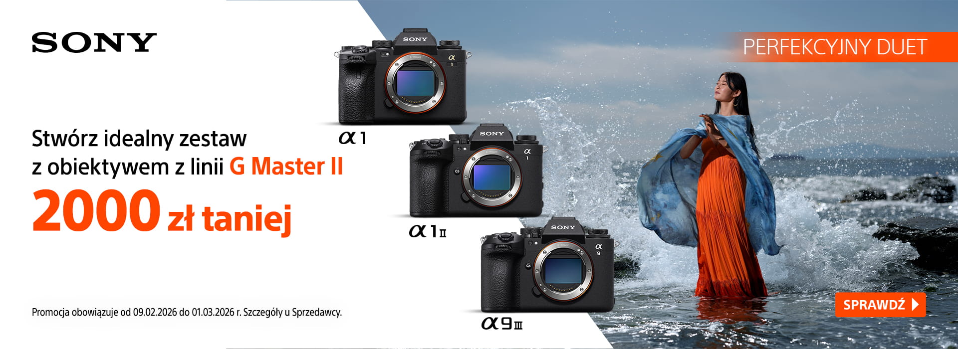Kupując aparat Sony A9 III, A1 lub A1 II otrzymasz rabat 2000 zł na zakup obiektywu Sony G Master II