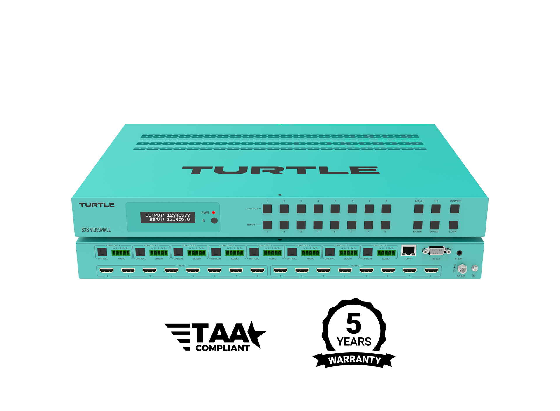 Turtle AV ściana wideo 4K60 4:4:4 8x8, matryca i Multi-Viewer z zaprogramowanymi układami. 8 wejść HDMI 2.0